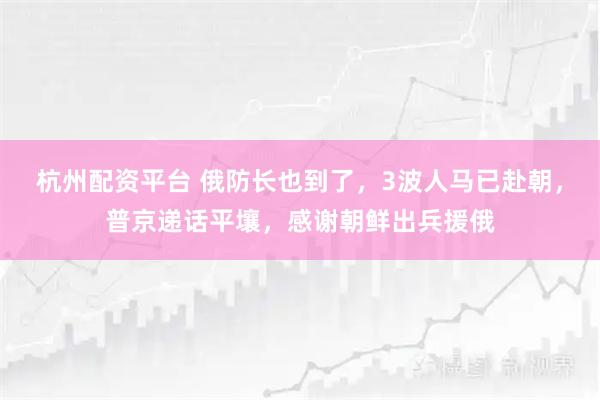 杭州配资平台 俄防长也到了，3波人马已赴朝，普京递话平壤，感谢朝鲜出兵援俄